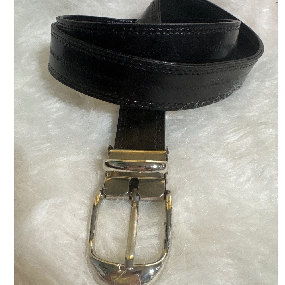Belt Mens 38 Black Leather Silver Buckle Classic Dress Casual 37-41in